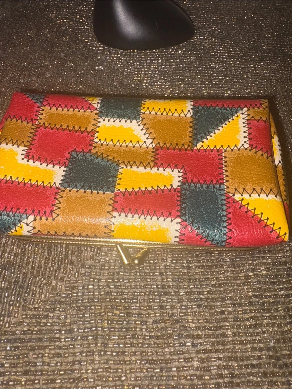Vintage Patchwork Multicolor Leather Coin Purse - Red, Yellow, Teal, Brown